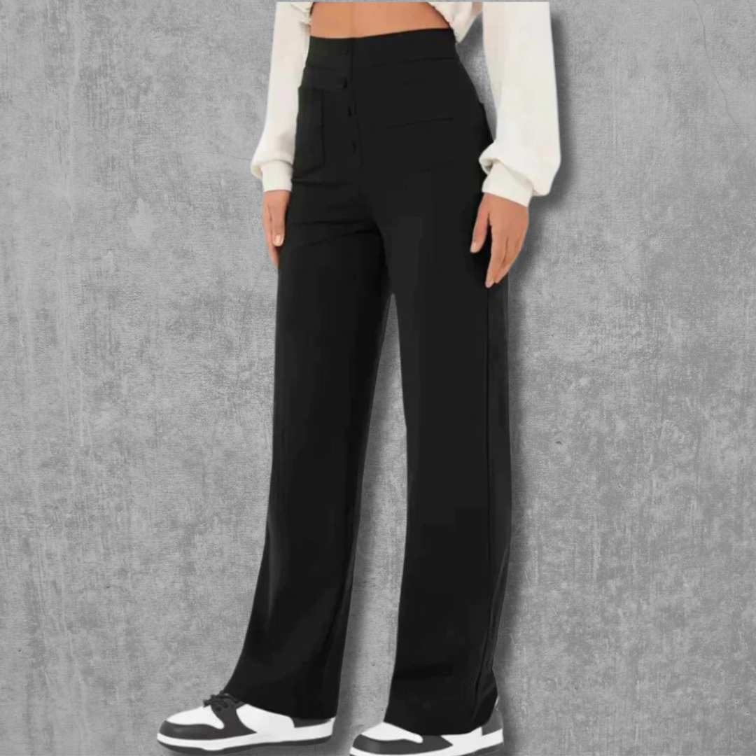 Pantalon Extensible Boutonné Taille Haute pour Femme