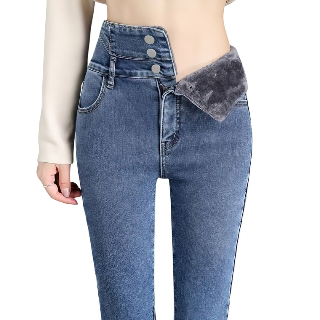 Jean Doublé Polaire Femme – Taille Haute – Denim Stretch Chaud – Jambes Larges – Hiver – Tailles S à 5XL - 3