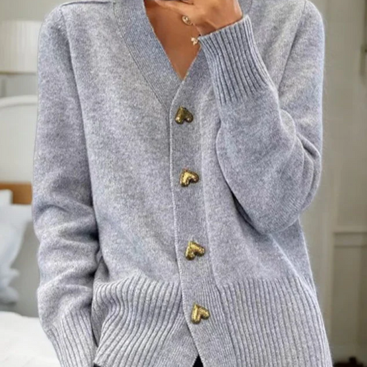 Cardigan Élégant à Boutons Cœur pour Femme