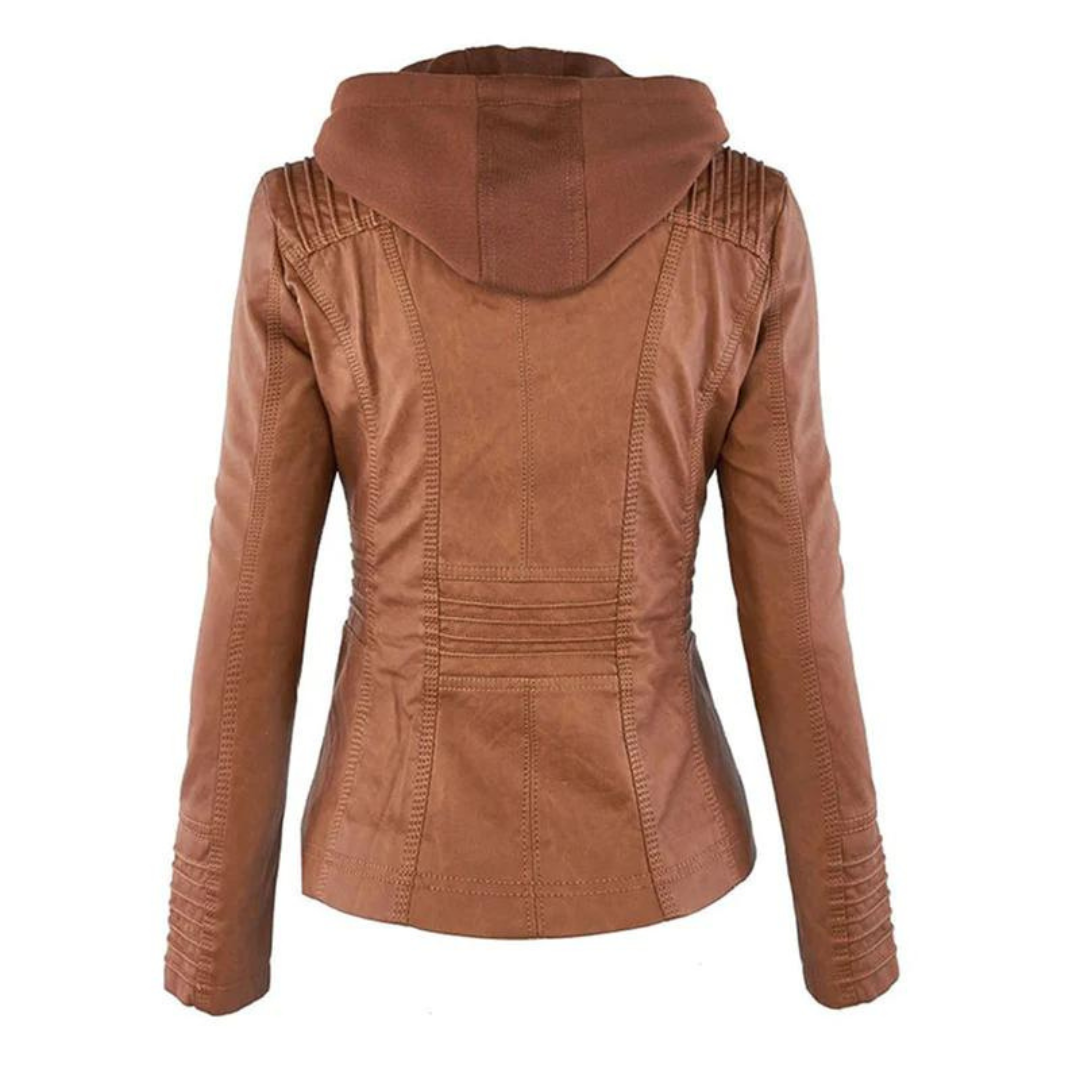 Veste Similicuir pour Femme Trendy avec Capuche Amovible