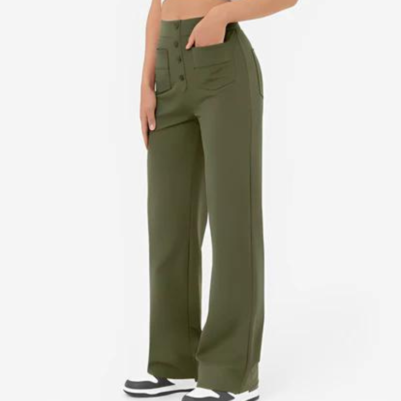 Pantalon Extensible Boutonné Taille Haute pour Femme