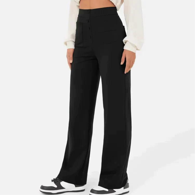 Pantalon Extensible Boutonné Taille Haute pour Femme