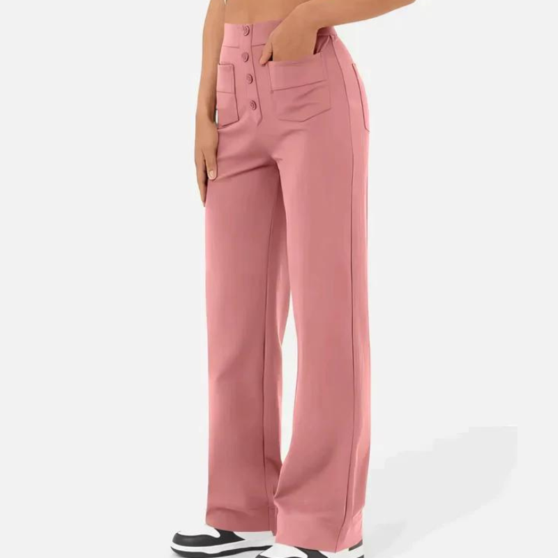 Pantalon Extensible Boutonné Taille Haute pour Femme